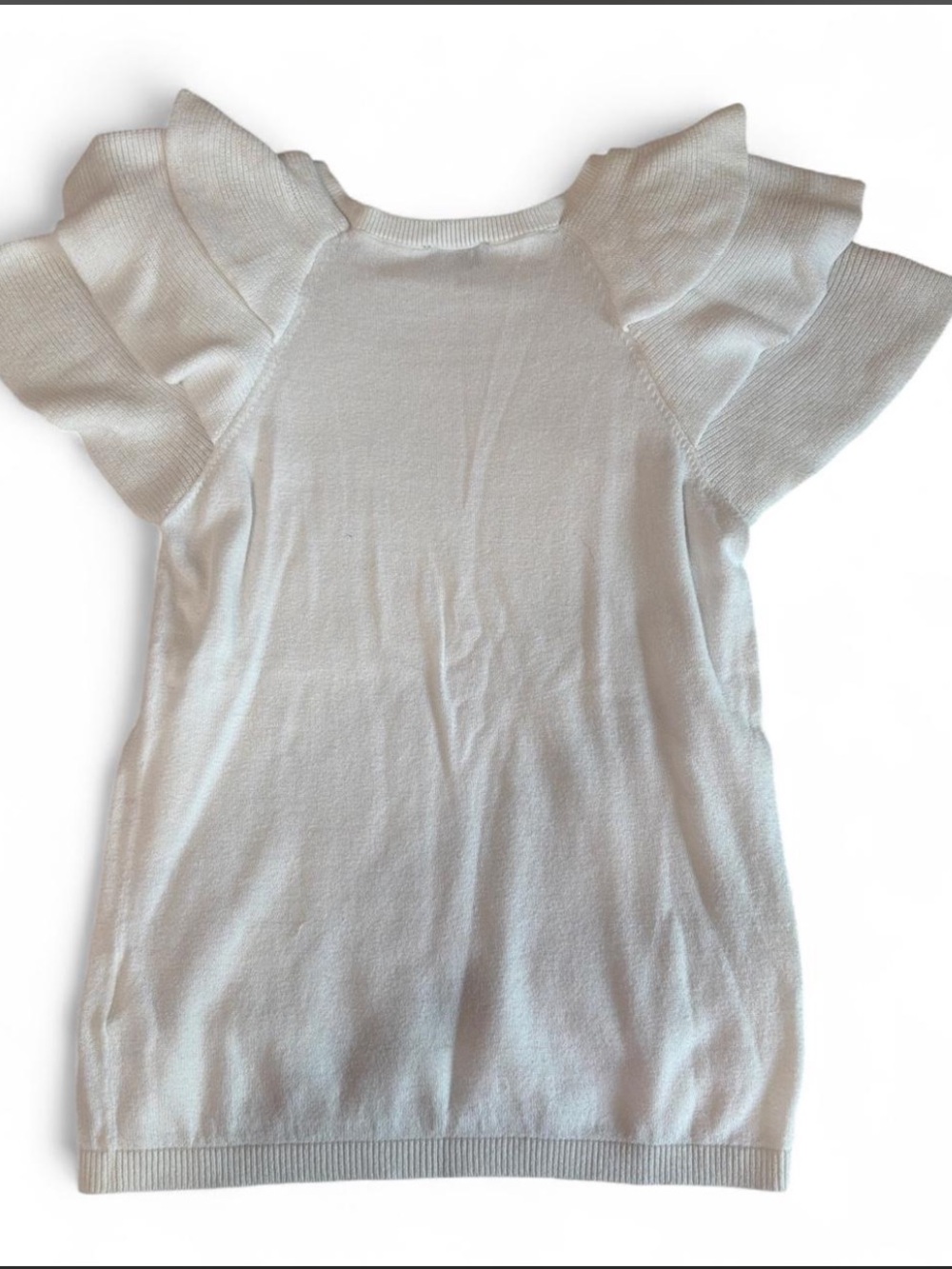 Express Cream Ruffle Short Sleeve Knit Top - Picture 3 of 5